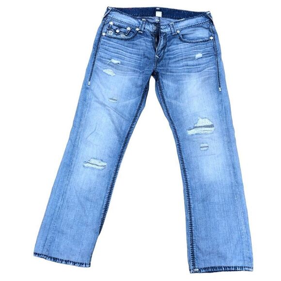 Vintage True Religion Jeans Size 33 STRAIGHT Indigo Mega T Blue - Picture 3 of 8